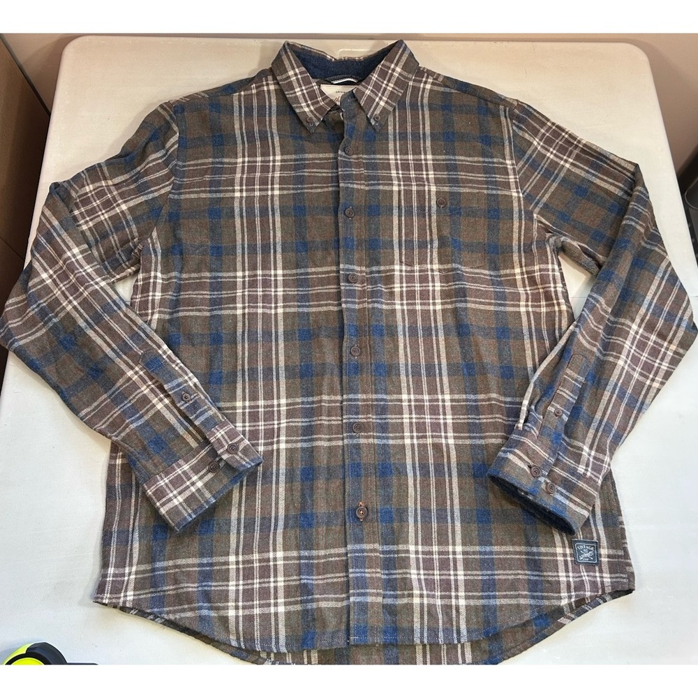 Weatherproof Vintage Shirt Size L Large Brown Blue Plaid‎ Button Down Flannel